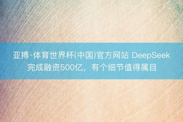 亚搏·体育世界杯(中国)官方网站 DeepSeek完成融资500亿，有个细节值得属目